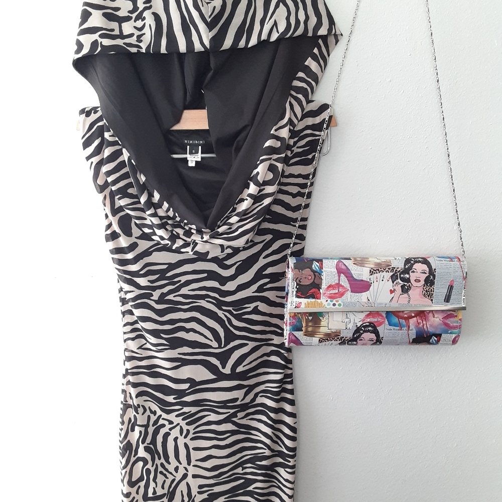 NIKIBIKI. Zebra Bodycon Hooded Sleeveless Dress